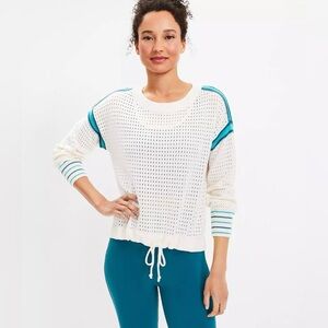 Lou & Grey Striped Pointelle Drawstring Sweater